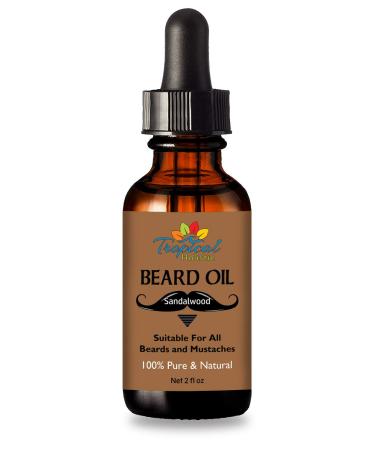 Sandalwood Beard Oil 2fl oz - Groom Men Beard & Mustache with Fresh Woodsy Scent - Nourishes Restores Shine & Tames Unruly Hair