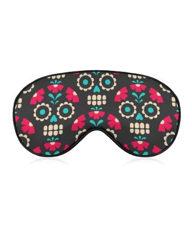 Mexican Sugar Skulls Sleep Mask Soft Comfortable Eye Mask with Adjustable Head Strap Light Blocking Eye Cover Shade for Boys Girls Women Men Plane Travel