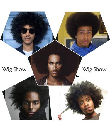 BECUS Afro Wig for Black Men - 8 Fluffy Tight Curls Human Hair Wig | 70's 80's Disco Rocker Costume | Free Wig Cap Included - Buy Online on GoSupps.com
