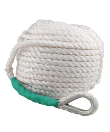 Boat Anchor Rope 200 ft x 1/2 inch Polypropylene Rope 3 Strand Twisted Anchor Line for Sailboat Sled Line Mooring with Thimble 5850LB Breaking Strain 1/2 inch 200 ft