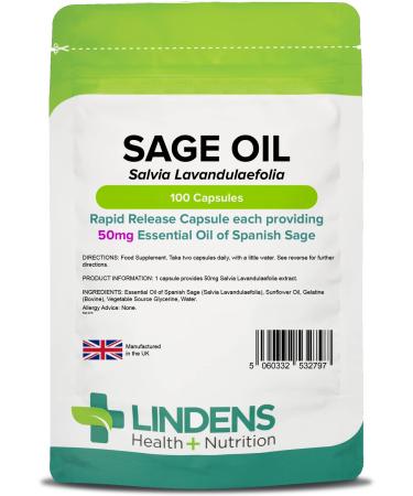 Essential Oil of Sage 100 Caps Hot Flushes Menopause
