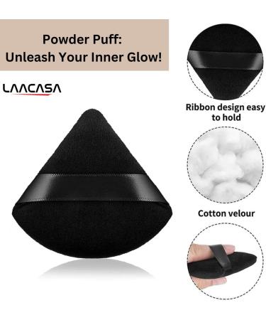 LAACASA 8 Pcs Reusable Black Triangle Powder Puffs with Strap for Dry & Wet Makeup - Soft Foundation Makeup Sponge for Pressed Powder - Buy Online on GoSupps.com