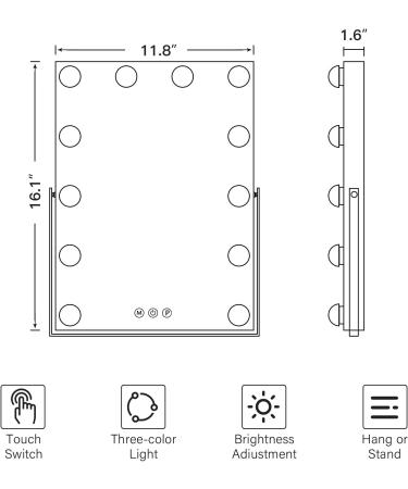 CASSILANDO Hollywood Vanity Mirror with 12 LED Bulbs - 3 Color Lighting Modes - Smart Touch Control - Buy Online on GoSupps.com