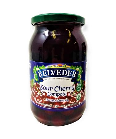 Belveder Sour Cherry Compote, No Preservatives Added, Non-GMO, Gluten Free and Vegan 31.74 Oz Pack of 1 Sour Cherry Compote Pack of 1