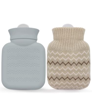 320ml Hot Water Bottle with Knited Cover  Mini Hot Water Bag for Pain Relief  Waist  Back  Neck  Shoulders  Small Leak Proof Hot Water Bottle with Removable Cover for Women  Kids  Best Gifts 320ML-GREY