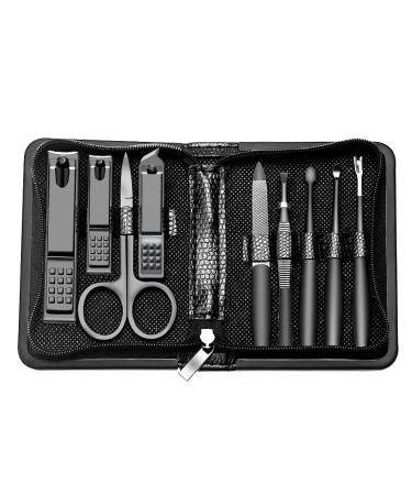 Manicure Set Nail Clippers Set Gifts for Men/Women Adulahi 9 in 1 Stainless Steel Professional Pedicure Kit Nail Scissors Grooming Kit with Black Leather Travel Case (Nail clipper9) 9 PCS