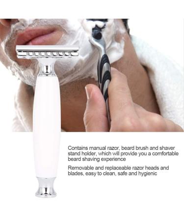 Manual Shaver Retro Classic Razor Set for Men | White Beard Brush & Stand Holder | International Shipping Available - Buy Online on GoSupps.com