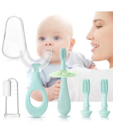 6 in 1 Baby Infant Toothbrush Set Toddler Finger U-Shaped Toothbrush 0-24 Months 2-6T Training Tooth Brush for Child Green-style1