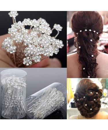 AKOAK Bride Diamond Pearl Flower Tiara 40 Pcs Wedding Bridesmaid Hair Pins - Elegant Women's Hair Jewelry - Buy Online on GoSupps.com