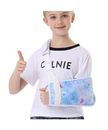 Kids Arm Sling for Shoulder Injury with Removable Shoulder Pad Embossed Printed Fabric Shoulder Immobilizer for Girls Blue Butterfly Medical Arm Sling for Broken Arm (Small)