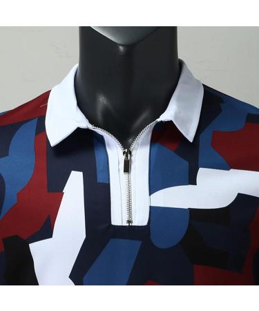 Zipper Shirt Turn Down Sleeve Blouse Splice Men's Polos Collar Camouflage Casual Men's Blouse Mens Retro Ruffled Dress Shirt Slim Oversized Pullover Tops Blue XL - Buy Online on GoSupps.com