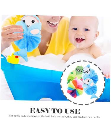 Angoily 4pcs Children's Bath Ball & Loofah Sponge Set - Cartoon Bath Balls for Kids Toddler Body Wash Scrubber & Bath Puff - Buy Online on GoSupps.com