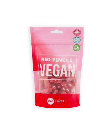 Vegan Sweets Fizzy Red Strawberry Flavour Pencils Pouch 150g