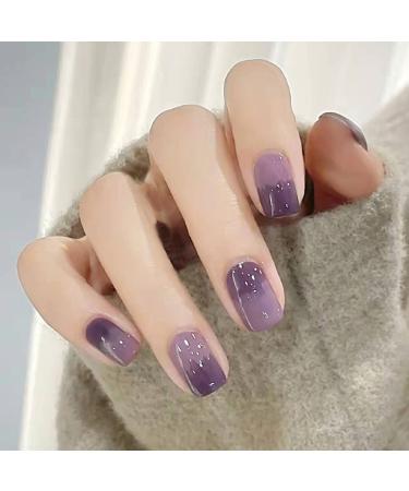 BABALAL Short Press on Nails Square Fake Nails Squoval Nails with Design Glossy False Nails Ombre Purple Artificial Nails for Women and Girls P05