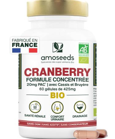 Organic Cranberry | 5% PAC High Concentration Extract | Urinary Comfort Kidneys Bladder | Formula with Organic Blackcurrant and Heather | 60 Capsules | Made in France | Superior Quality