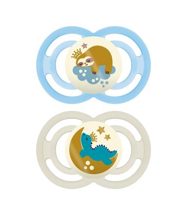 MAM Perfect Night Baby Pacifier Patented Nipple Glows in the Dark 2 Pack 16+ Months Blue/Boy