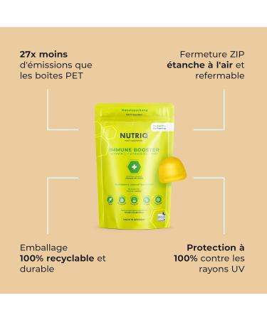 NUTRIQ Immune Booster Multivitamin Gummies - Vitamin Gums with Vitamin C + Vitamin D + Zinc for the Whole Family - 60 Pieces (2 Month Reserve) - Vegan Sugar and Gelatin Free (150g) - Buy Online on GoSupps.com