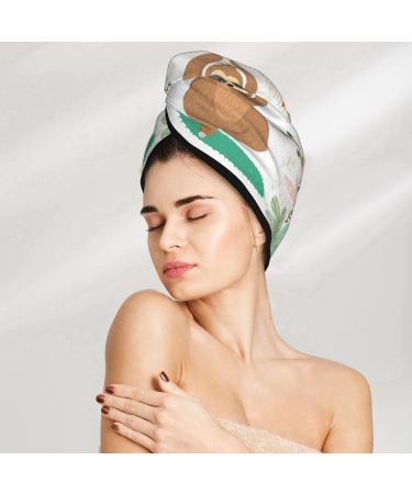Buy Cute Sloth Yoga Pose Microfiber Hair Towel | Super Absorbent Coral Velvet Wrap for Women - Perfect for Long Curly & Thick Hair - Buy Online on GoSupps.com