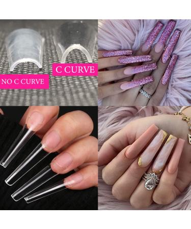 XXL Extra Long Coffin Nail Tips - 600pc Clear Half Cover Fake Nails for Salon, 10 Sizes - Buy Online on GoSupps.com