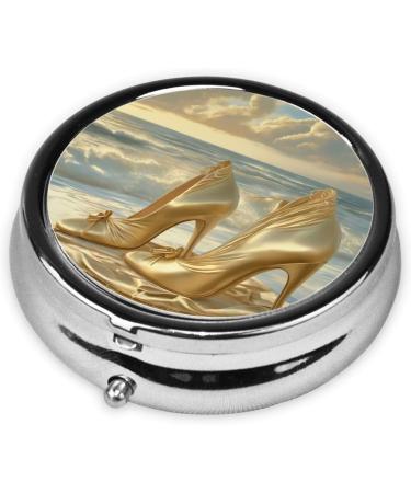 Golden High Heels Portable Metal Pill Box | Round Mini 3-Compartment | Travel-Friendly Design for Small Pills | Black - Buy Online on GoSupps.com