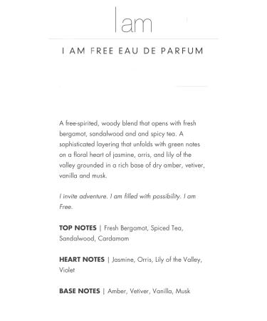 I am FREE Eau de Parfum - Clean Naturally Scented Womens Perfumes - A Fresh Green Woody Blend of Floral Bergamot Jasmine and Violet with Earthy Musk Amber and Sandalwood (1.7 oz Spray Bottle) 1.7 Fl Oz (Pack of 1) Free - Buy Online on GoSupps.com