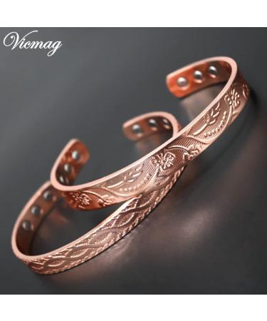 Vicmag Copper Magnetic Bracelet for Women Men | 6X Ultra Strength Magnets | Adjustable Size | 99.99% Solid Pure Copper | Rose Gold Branch Design | Gift Box Included - Buy Online on GoSupps.com