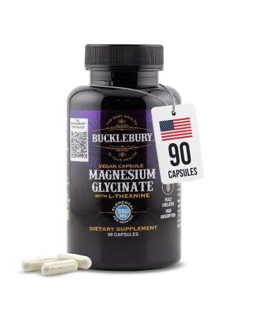Bucklebury Magnesium Glycinate Capsules with L-Theanine 350mg - Advanced Formula for Stress Relief Muscle & Bone Health Support - Magnesium Glycinate Supplements for Women & Men - Vegan 90 Count