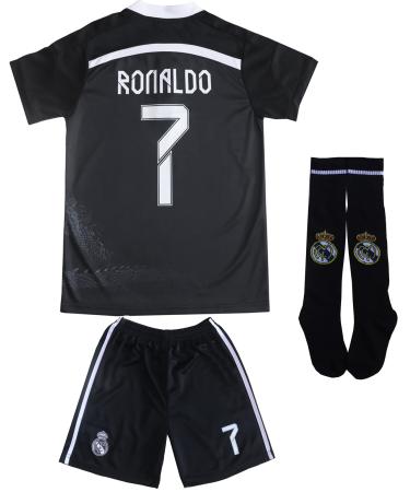 LeenBD Ronaldo No #7 Madrid Black Dragoon Special Edition Kids Soccer Jersey Kit Shorts Socks Set Youth Sizes Black 10-11 Years