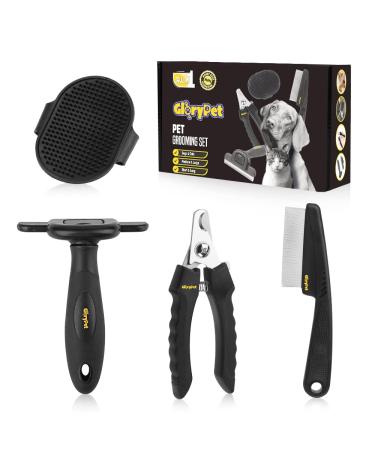 GloryPet 4 in 1 profinational Pet Grooming Kit Box , Dog Cat Brush/Slicker Brush, Deshedding Tool Cats Dogs Nail Clippers & File, Dematting Comb,for Long & Short hair,Medium & Large Dogs/Cats ,Black