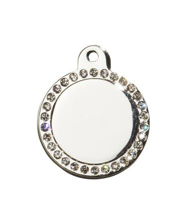 Surrey Feed SMALL SILVER DIAMANTE DISC. Engraved Cat/Dog/Horse/Pet ID NAME Tag. Diamante/Glamour/Bling/Fashion. PLEASE EMAIL US WITH ENGRAVING DETAILS WHEN PLACING YOUR ORDER