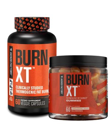 Jacked Factory Burn-XT Clinically Studied Fat Burner & Weight Loss Supplement (60 Capsules) & Burn-XT Weight Loss Gummies - Fat Burner & Appetite Suppressant Gummies (60 Gummies. Tangerine Sour)