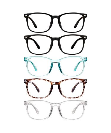 CHEERS DEVICES 5 Pack Reading Glasses Blue Light Blocking Glasses, Computer Readers for Women Men Anti Glare Eyeglasses 5 Pack Mix Color 52 Millimeters 1.5 x