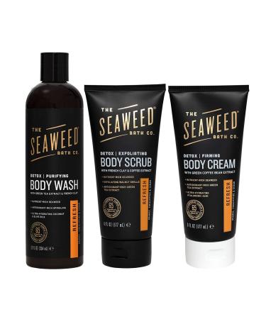 The Seaweed Bath Co. Orange, Eucalyptus & Cedar 12oz Body Wash, 6oz Body Cream and 6oz Body Scrub, Natural Organic Bladderwrack Seaweed, Paraben Free Body Wash, Body Cream and Body Scrub 3-Piece Set