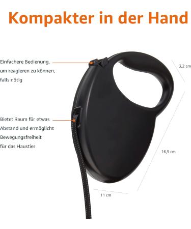 Amazon Basics Retractable Dog Leash - Small Black | Durable Ergonomic & Perfect for Travel - International Shipping Available - Buy Online on GoSupps.com