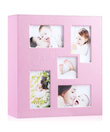 Benjia Baby Girl Photo Album 6x4 Leather Picture Album holds 500 Landscape and Portrait 10x15cm Photos Pink 500 Pocekts Pink