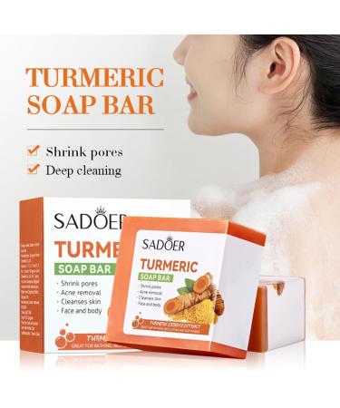 Buy Natural Turmeric Soap Bar & Cleansing Pads | Handmade Face & Body Soap with 30 Facial Sponges - Smoother Skin for Men & Women - Buy Online on GoSupps.com