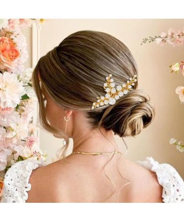 Handcess Bridal Wedding Hair Comb Gold Pearls Hairpiece Leaf Bridal Side Combs Wedding Hair Accessories for Women and Girls - Buy Online on GoSupps.com