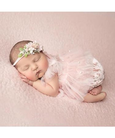 Pink Lace Newborn Photography Outfit for Girls | Pearl Lace Romper Props | Baby Photo Props | Short Sleeve (0-2 months) - Buy Online on GoSupps.com