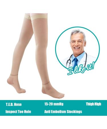 T.E.D. Anti-Embolism Stockings 15-20 mmHg Compression Thigh High & Knee High for Women Men - Beige TED Hose with Inspect Toe Hole - Buy Online on GoSupps.com