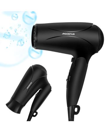 Aigostar 2400W Travel Hair Dryer Powerful Ionic Hairdryer for Travel with 3 Heat Settings Lightweight Foldable Blow Dryer with Concentrator Cool Shot Button Fast Drying Black - Lena