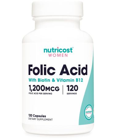 Nutricost Folic Acid for Women (Vitamin B9) 1200 mcg, 120 Capsules, with B12 and Biotin, Veggie Caps, Non-GMO & Gluten Free