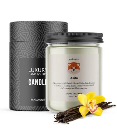 Akita Candle - 220g Soy Wax with Madagascan Vanilla Jasmine & Sugared Almond - Akita Gift - Dog Candles by Makester