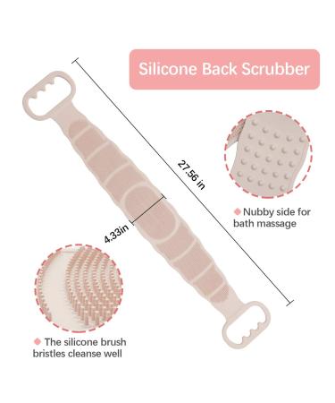 Silicone Back Scrubber for Shower - Lengthen Double Side Exfoliating Body Bath Brush - Lathers Well, Eco-Friendly, Hygienic - Easy to Clean (Pink) - Buy Online on GoSupps.com