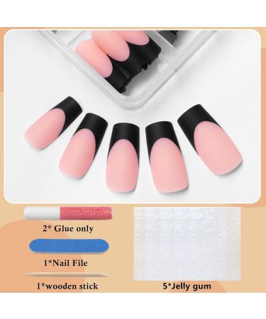 120pcs Black French Tip Press on Nails - Matte Nude Pink Medium Square Fake Nails for Women & Girls | Black Acrylic Artificial Nail Tips - Buy Online on GoSupps.com