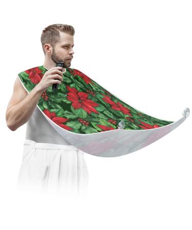 Christmas Flower Leaf Beard Bib Apron Beard Bib Hair Catcher for Men Shaving and Trimming Non-Stick Waterproof Beard Cape Grooming Cloth with 2 Suction Cups Gifts for Men