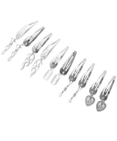 Silver Y2K Snap Clips 5 Pairs Gothic Snap Barettes Metal Vintage Charms Hip Hop Snap hair Clip Hair Accessories for Women Girls