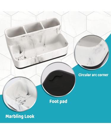 ZCCZ Marble Look Toothbrush Holder - Electric Toothpaste & Makeup Brush Stand - Bathroom Organizer with Removable Tablet - Buy Online on GoSupps.com