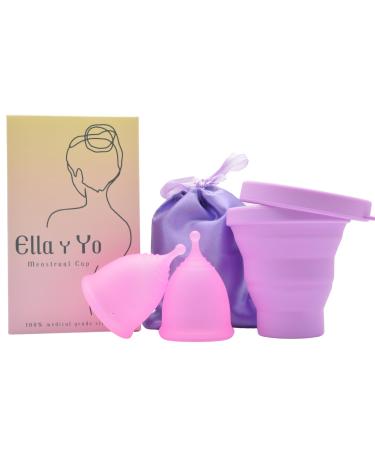 Ella y Yo menstrual cup - 2 menstrual cups of the sizes S and L sterilizer and cotton carrier bag - 100% soft medical silicone washable and reusable (S -L)