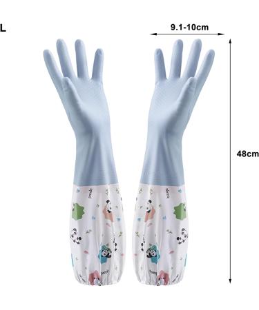 Household Gloves 1 Pair Cleaning Cute Panda Pattern Dishwashing Waterproof Plush Housework for Home Kitchen Autumn Blue M - Buy Online on GoSupps.com
