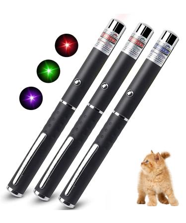 Laser Pointer Cat Toy, 3 Packs Cat Toys for Indoor Cats, Long Range Lazer Pointer Pen with Green/Red/Violet Light, Interactive Cat Toy, Pet Dog Toys